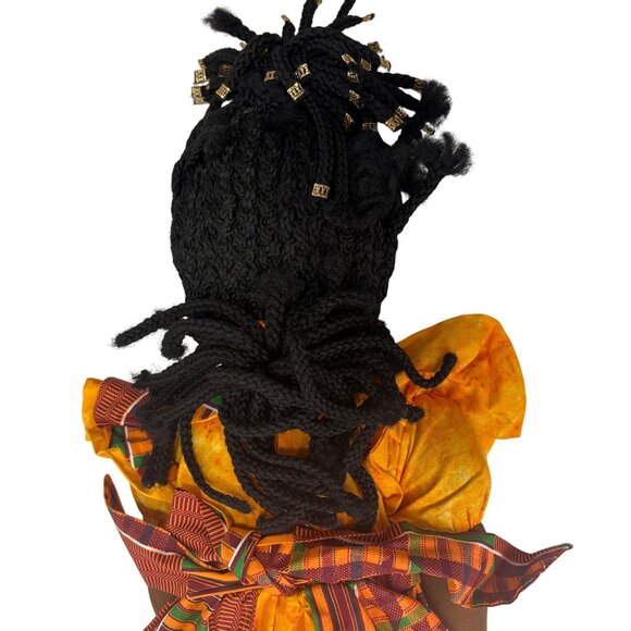 Handmade African Cloth Doll 30” Braided Hair w/Beads & Kente Dress Heart Buttons - Picture 3 of 7